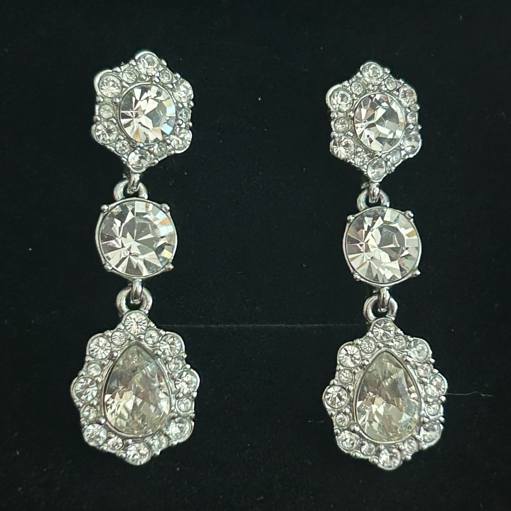 GIVENCHY Silver-Tone Crystal Flower Drop Earrings